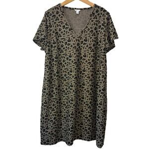 Cato Leopard Print Brown Midi Dress Pockets V Neck 18/20W